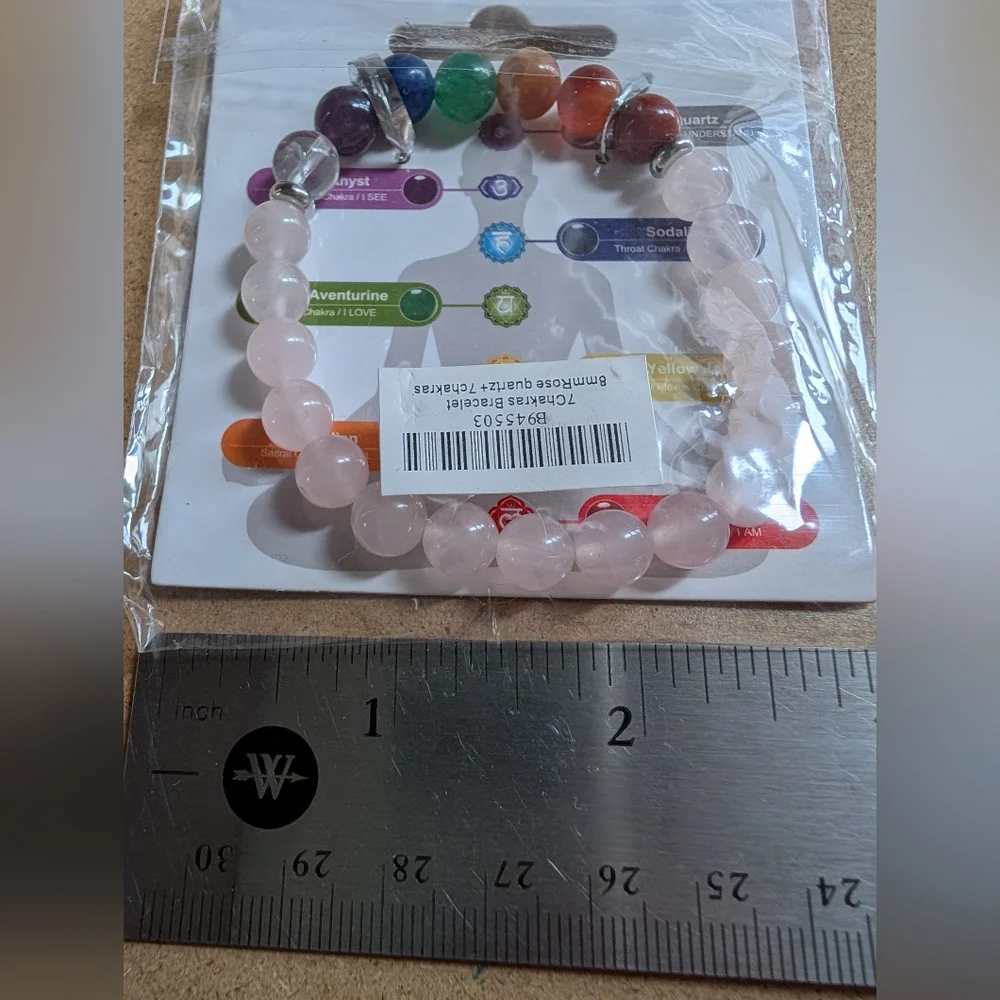 Chakra Healing Bracelet with Rose Quartz and Multicolor Beads